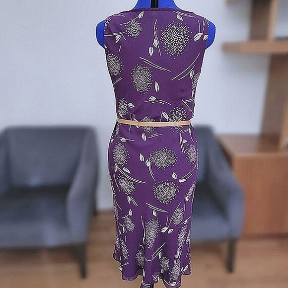 Vtg Y2K plum silk chiffon floral print sleeveless midi dress - Picture 2 of 14